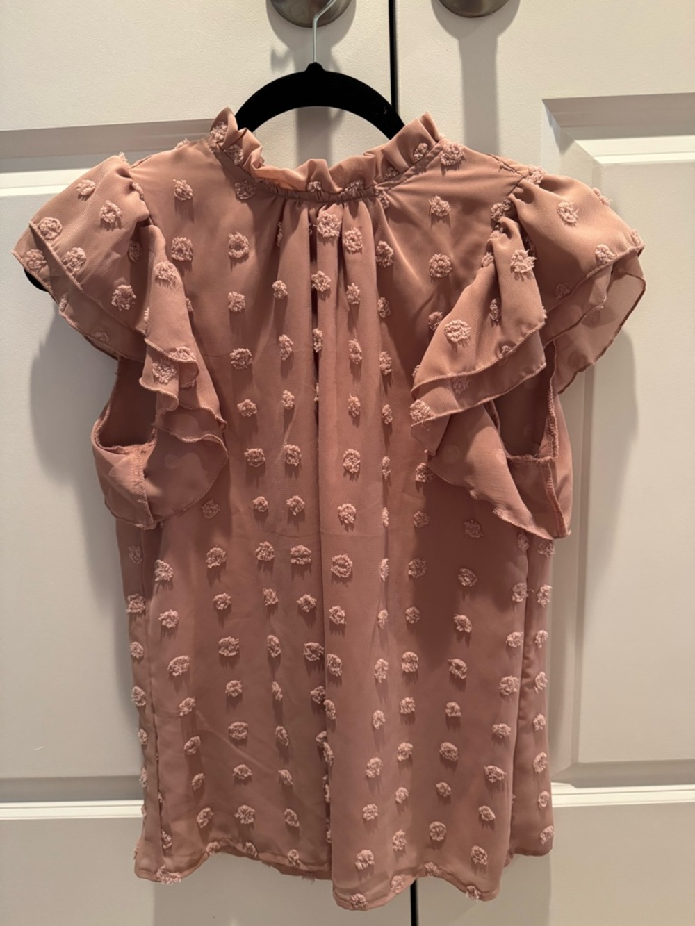 SHEIN Dusty Rose Ruffle Swiss Dot Blouse